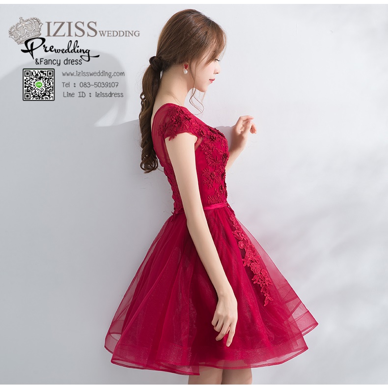 DS032 - **Pre order** ชุดราตรี เดรสสั้นออกงาน (short dresses) ชุดไปงานแต่งงานสวยๆ "ธีมแดง"