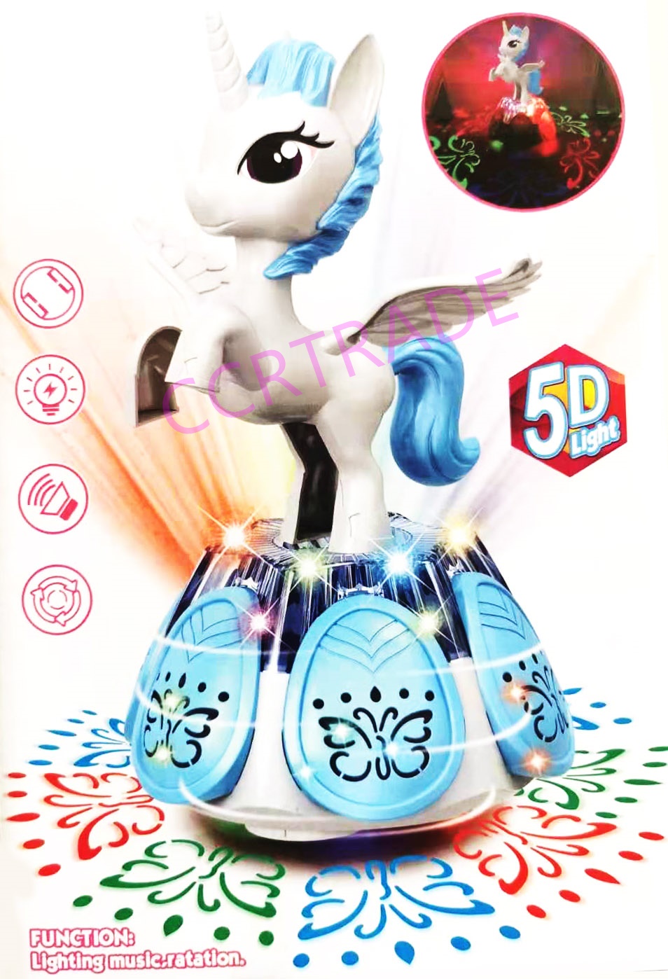 ม้ายูนิคอร์นเต้นรำชนถอย มีเสียง มีไฟกล่อง 15.5x26 ซม.(1x3)