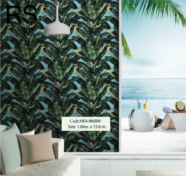 วอลเปเปอร์ ลายใบกล้วย มีเครือกล้วย (Tropical Style) HE4-M68W