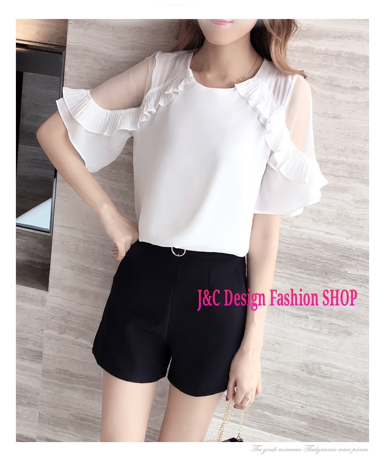 เสื้อทำงานชีฟองสีขาวแต่งป้าอัดพรีทแขนเว้าผ้ามุ้ง เสื้อชีฟองแต่งพรีทสีขาว เสื้อทำงานเกาหลีคอแต่งโบว์ เสื้อสมัครงาน ชุดสมัครงาน เสื้อใส่กับผ้าถุง เสื้อใส่กับผ้าซิ่น