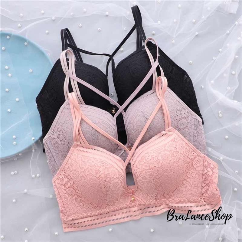 BLS✿1160 Setบรา+กกน. ชุดชั้นในลูกไม้ แต่งสายพาดอกสุดเซกซี่ ไร้โครงกดทับ