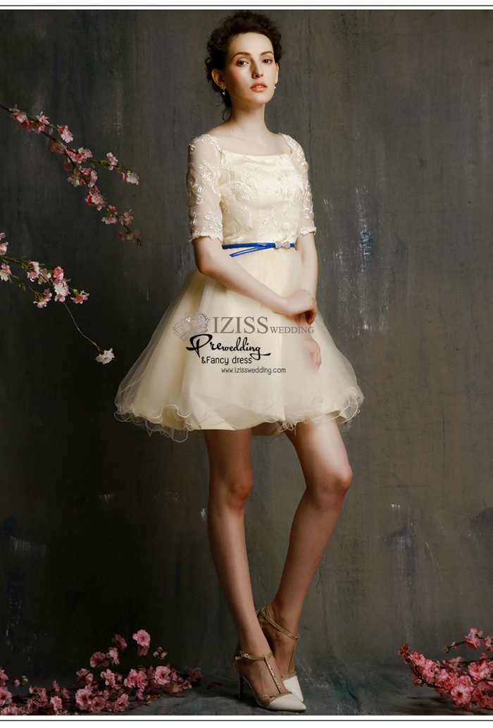 ฺBM0111 - พรีออเดอร์ ชุดเพื่อนเจ้าสาวราตรีสั้นสีครีม น่ารักมากๆค่ะ