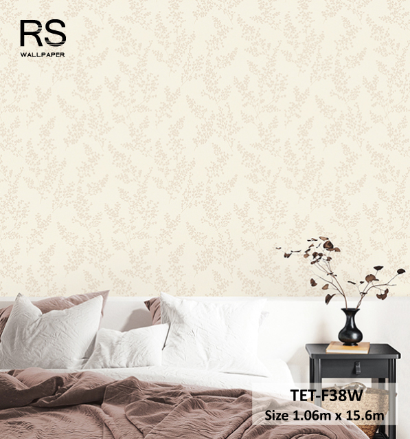 วอลเปเปอร์ ลายใบไม้มินิมอลสีน้ำตาลอ่อน TET-F38W