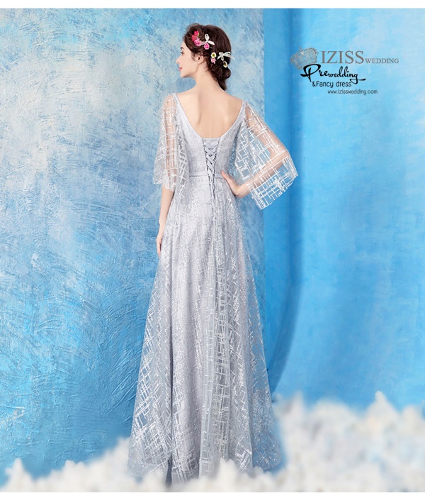 DL063 - **พรีออเดอร์** ชุดราตรี เดรสยาวออกงาน (Night party dresses) ชุดไปงานแต่งงานสวยๆ "ธีมสีเงินแต่งกลิตเตอร์"