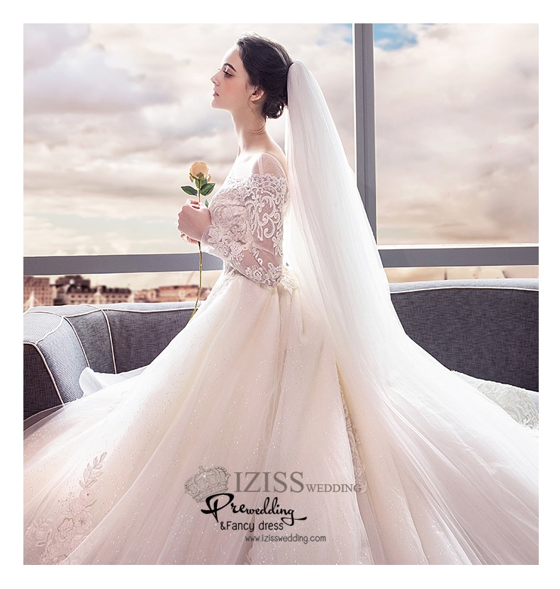 BR335 **พรีออเดอร์**ชุดแต่งงาน&ชุดเจ้าสาวแบบยาวอลังการ สีขาวเกรดพรีเมี่ยม หรูหราน่ารัก สวยโดดเด่นไม่ซ้ำใคร