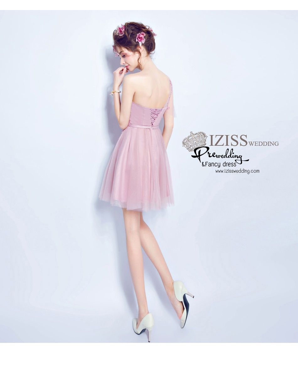 DS012 - **Pre order** ชุดราตรีเดรสสั้นออกงาน (short dresses) ชุดไปงานแต่งงานสวยๆ "ธีมสีชมพูกะปิ"