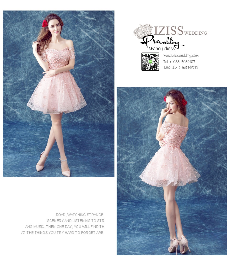 DS019 - **Pre order**ชุดราตรี เดรสสั้นออกงาน (short dresses) ชุดไปงานแต่งงานสวยๆ "ธีมสีโอโรส"