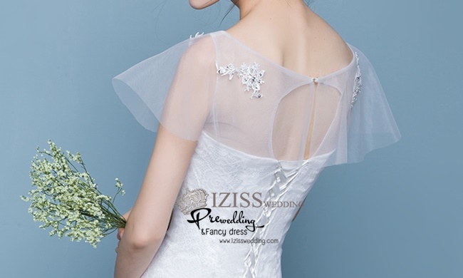 BR233 **พรีออเดอร์**ชุดแต่งงาน&ชุดเจ้าสาวแบบหางปลายาวสีขาวเกรดพรีเมี่ยม เปิดไหล่ มีแขน หรูหราน่ารัก สวยโดดเด่นไม่ซ้ำใคร