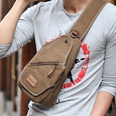 กระเป๋าแฟชั่น กระเป๋าคาดอก พร้อมส่ง สีกาแฟ เก็บของได้เยอะ ใส่ไอแพดมินิได้ มีช่องเก็บของเยอะ