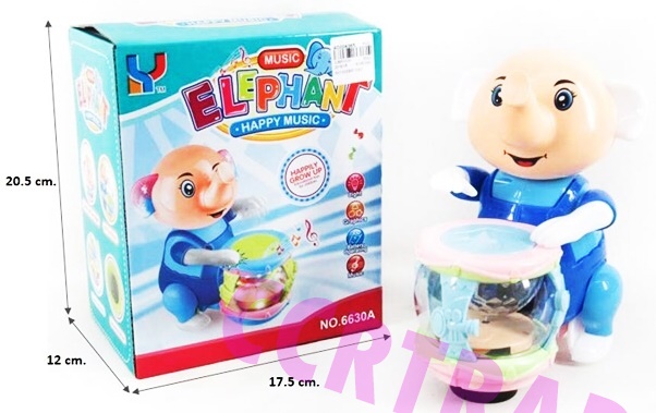 ช้างตีกลองชนถอย มีเสียง มีไฟกล่อง 17x20 ซม.(1x3)