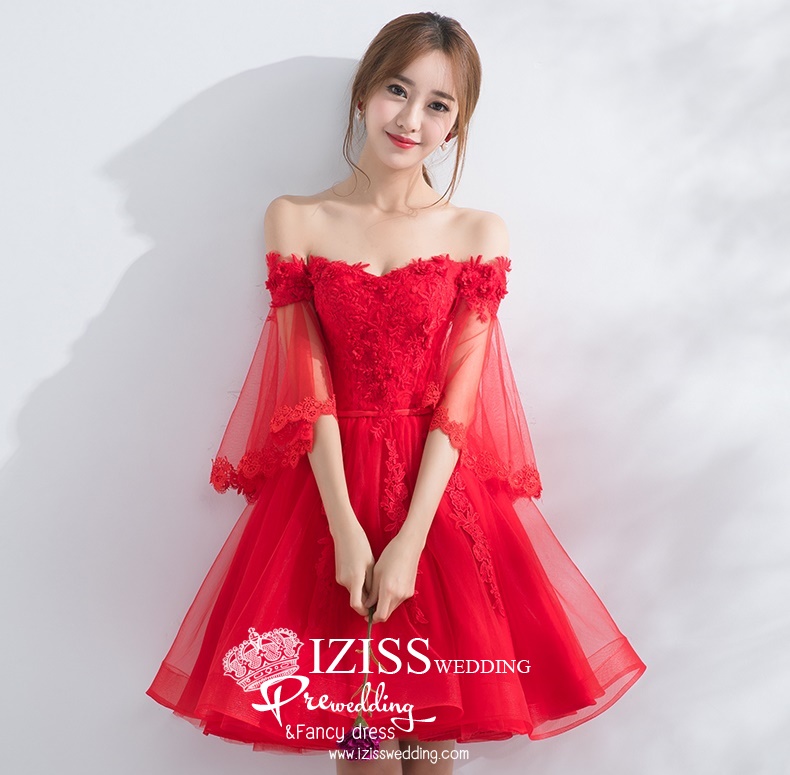 DS030 - **Pre order** ชุดราตรี เดรสสั้นออกงาน (short dresses) ชุดไปงานแต่งงานสวยๆ "ธีมแดง"
