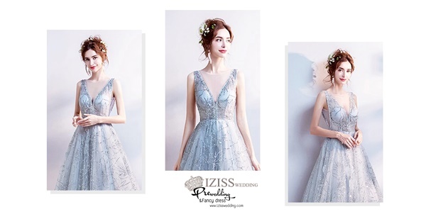 DL013 - **พรีออเดอร์** ชุดราตรี เดรสยาวออกงาน (Night party dresses) ชุดไปงานแต่งงานสวยๆ "ธีมสีเงิน"