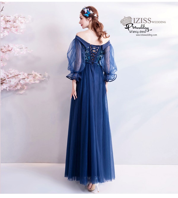 DL071 - **พรีออเดอร์** ชุดราตรี เดรสยาวออกงาน (Night party dresses) ชุดไปงานแต่งงานสวยๆ "ธีมสีกรมแต่งดอก 3D"