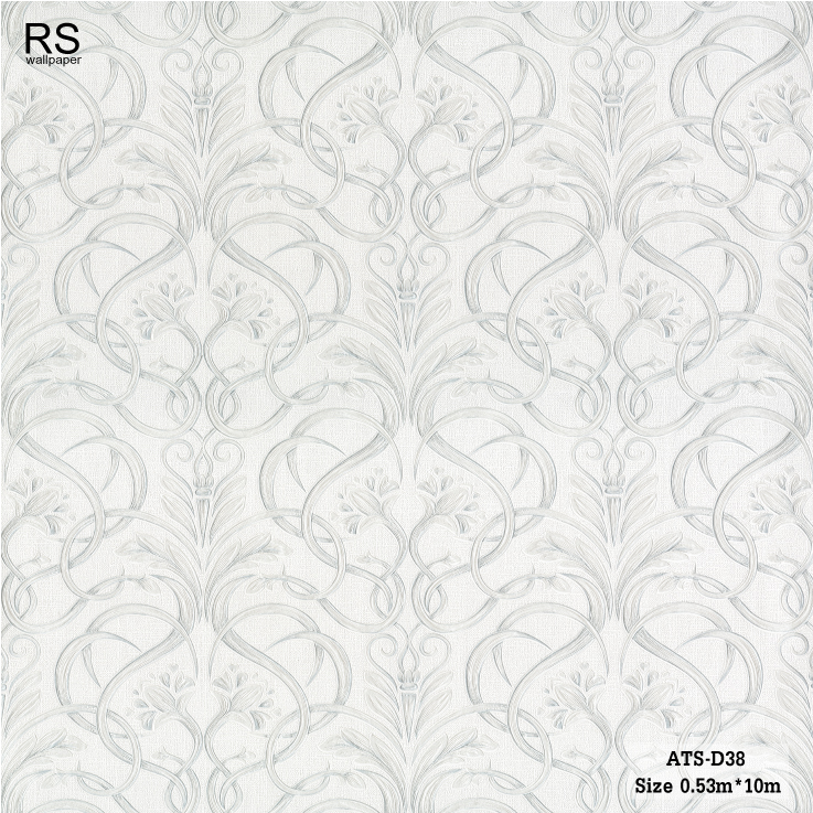 วอลเปเปอร์ ลายหลุยส์คลาสสิค โทนสีเงินพื้นขาว ATS-D38