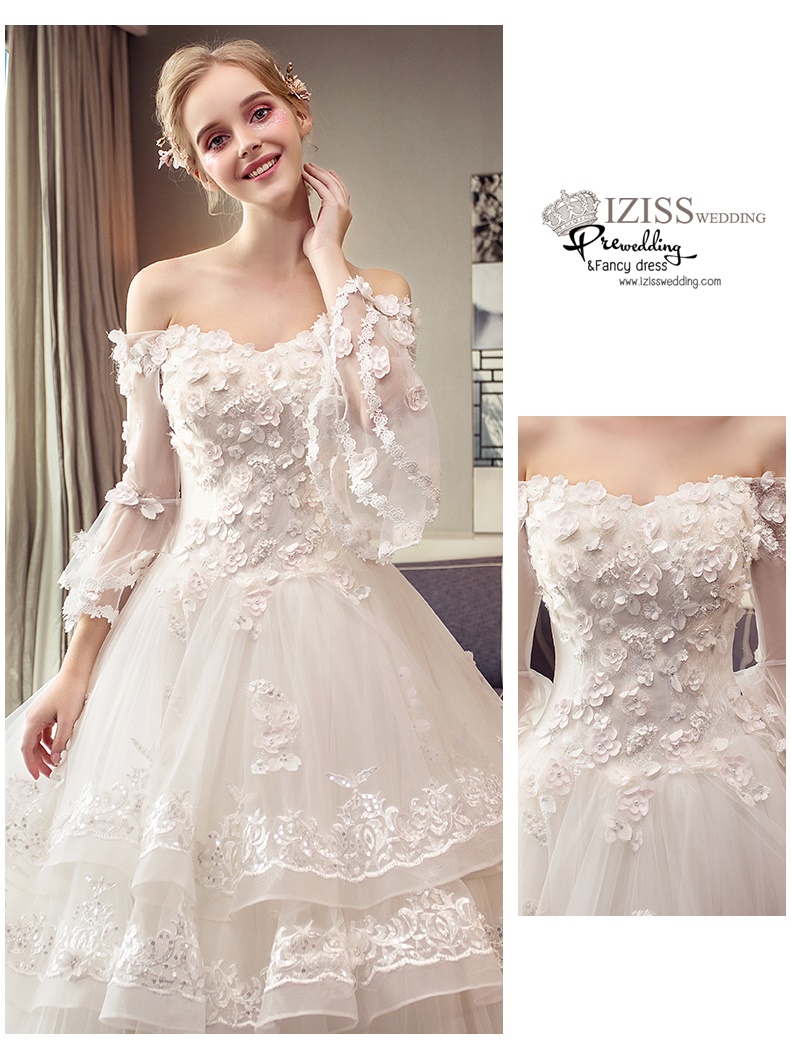 BR338 **พรีออเดอร์**ชุดแต่งงาน&ชุดเจ้าสาวแบบยาวอลังการ สีขาวเกรดพรีเมี่ยม หรูหราน่ารัก สวยโดดเด่นไม่ซ้ำใคร