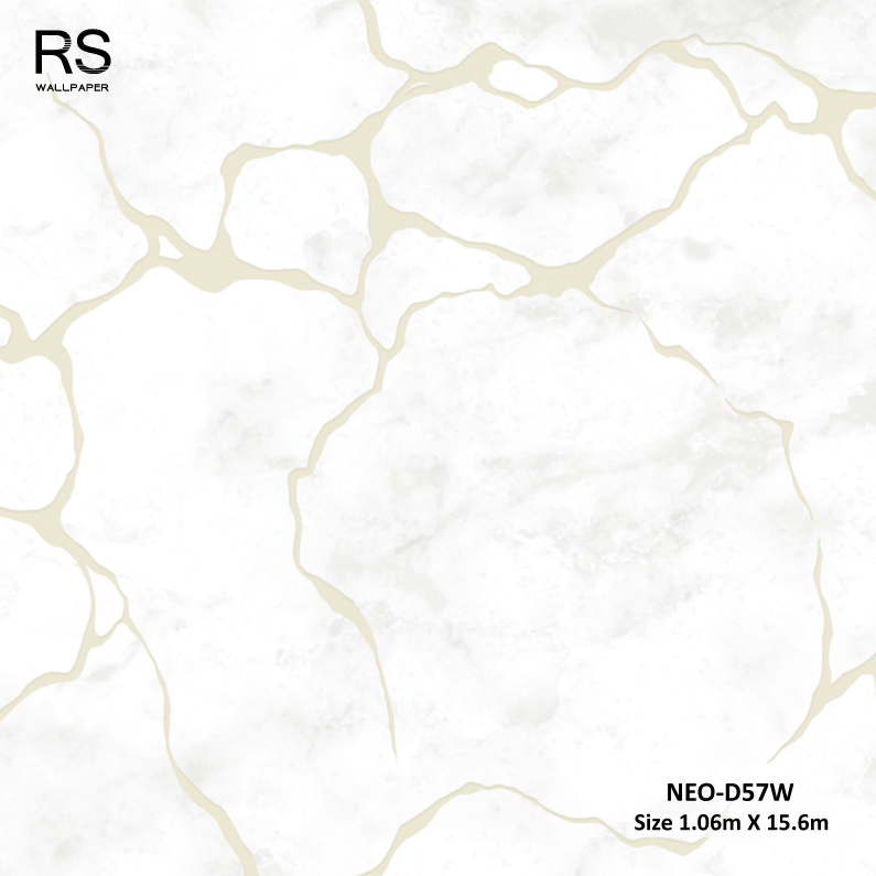 วอลเปเปอร์ ลายหินอ่อน สีขาวปนเทาแทรกเส้นสีทอง NEO-D57W