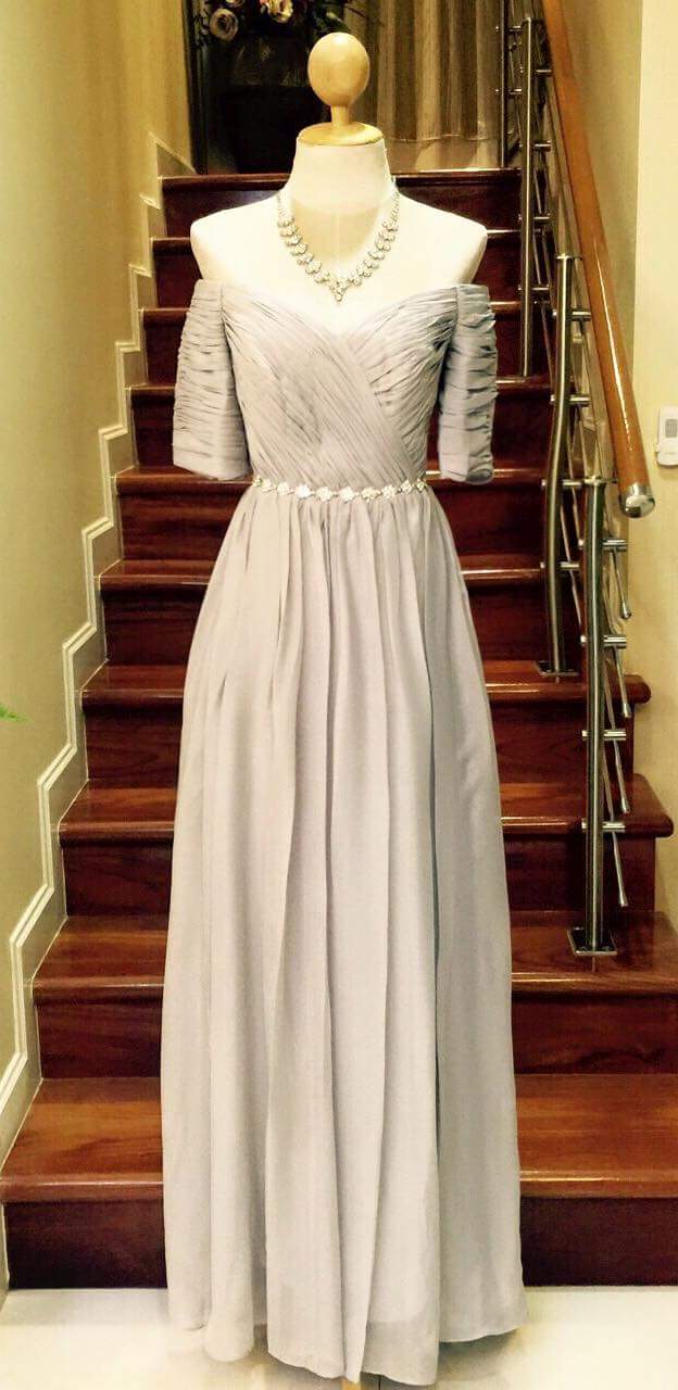 ชุดออกงาน ชุดราตรี เพื่อนเจ้าสาว เดรสไปงาน แบบมีแขนน่ารักสไตนเกาหลี