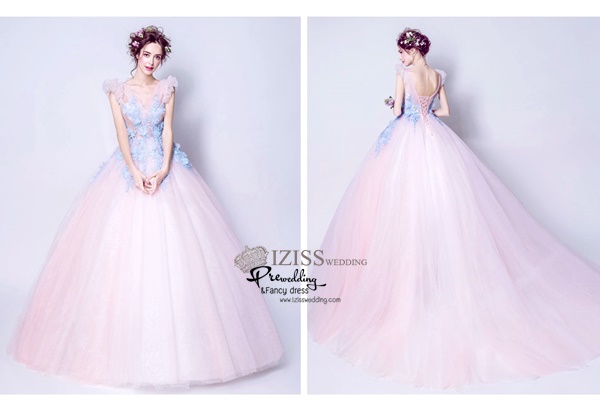 DL022 - **พรีออเดอร์** ชุดราตรี เดรสยาวออกงาน (Night party dresses) ชุดไปงานแต่งงานสวยๆ "ธีมสีชมพูฟ้า"