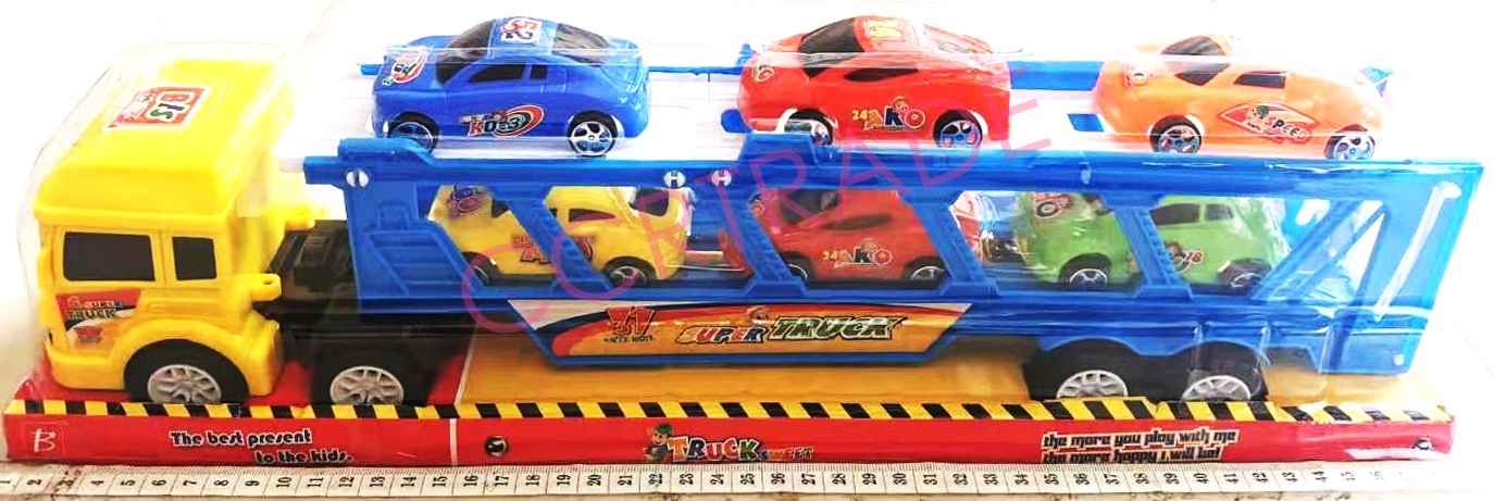รถบรรทุกรถแข่งสีสด 6 คัน มีลานฝาครอบ 14x49 ซม.(1x3)