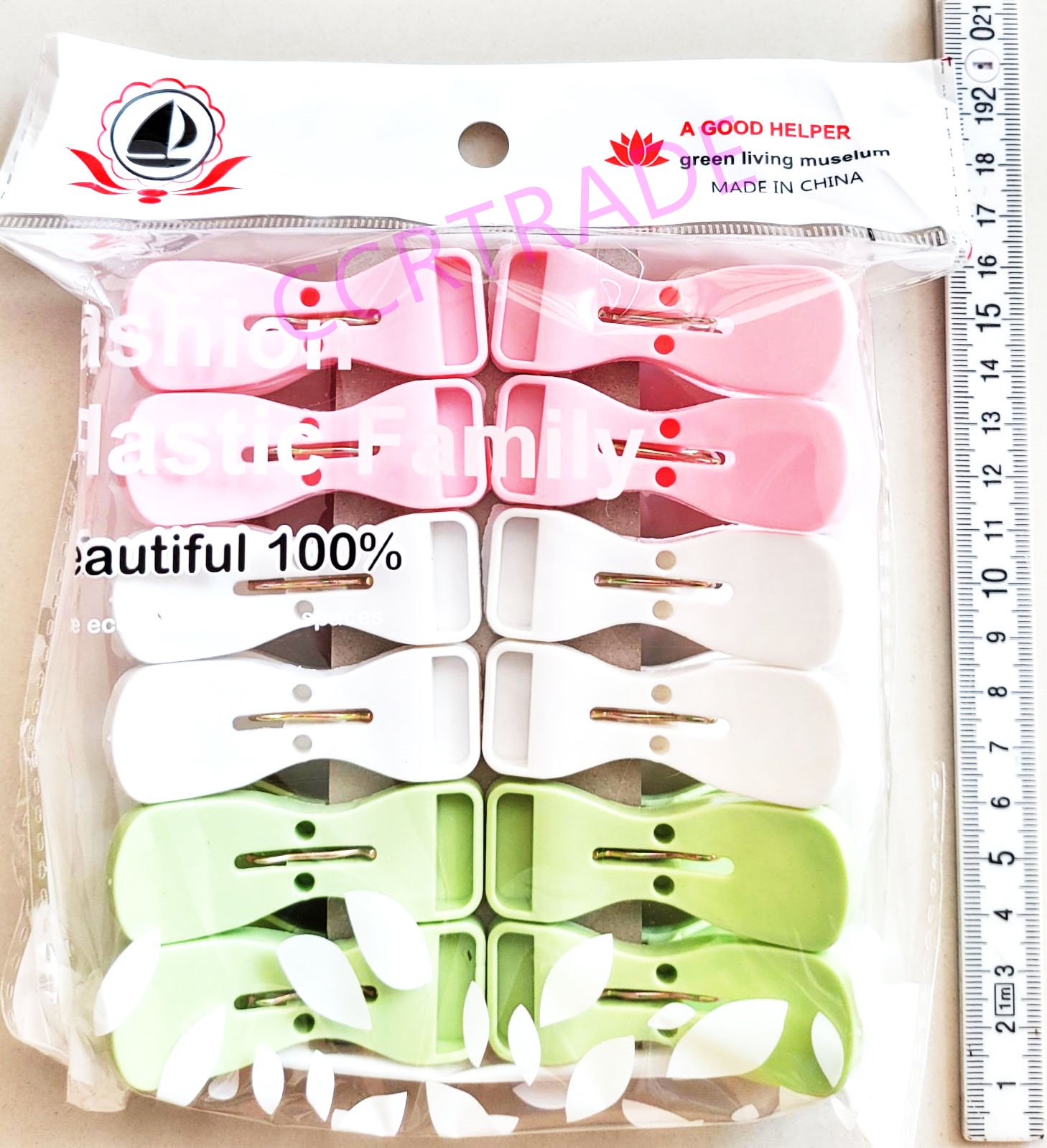 หนีบผ้าสีสดใหญ่ 12 ชิ้นถุง 19 ซม.