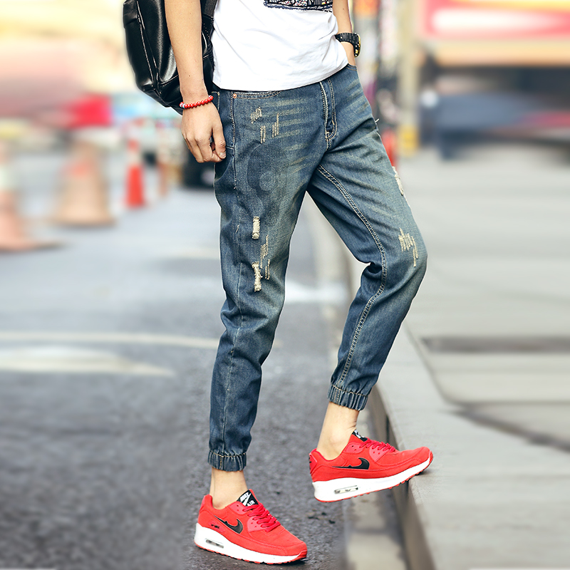พร้อมส่ง jogger pants ผ้ายีนส์ กางเกงขายาว จั้มปลายขา ใส่สบาย กางเกงแฟชั่นผู้ชาย