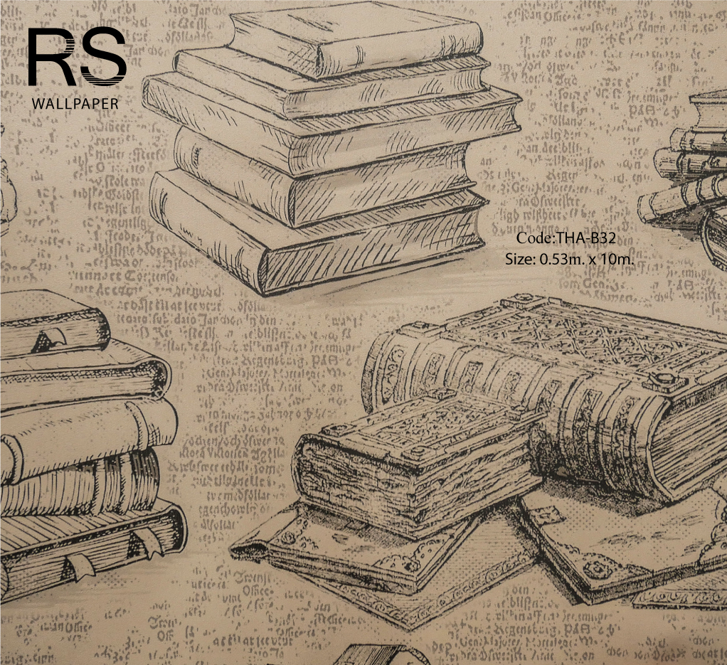 วอลเปเปอร์ลายกองหนังสือพื้นสีน้ำตาลกาแฟ THA-B32
