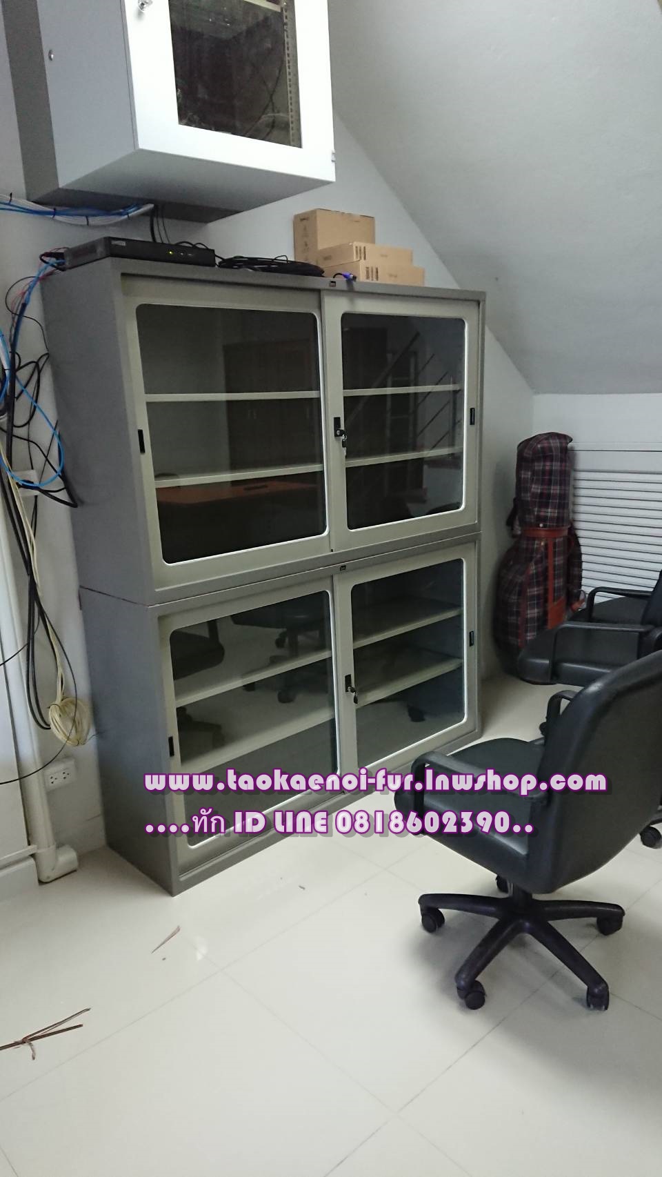 SLG-5 ตู้เอกสารเหล็ก-บานเลื่อนกระจก