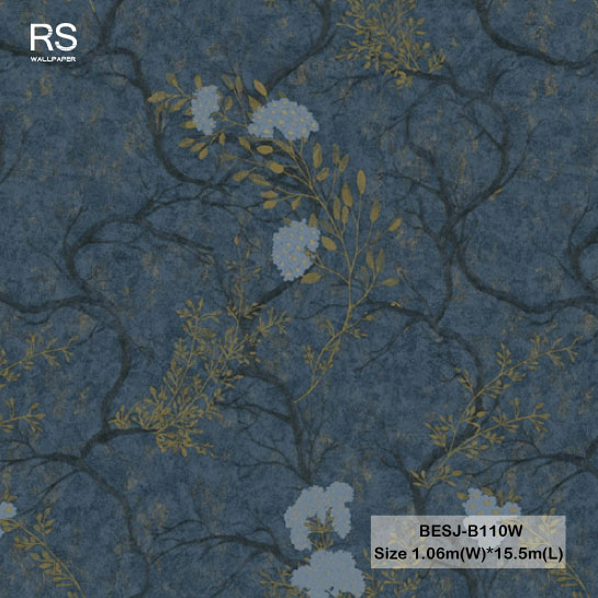 วอลเปเปอร์ลายดอกไม้วินเทจสีน้ำเงิน BESJ-B110W
