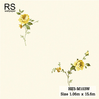 วอลเปเปอร์ ลายดอกไม้เล็ก สีเหลือง พื้นสีน้ำตาลอ่อน HE5-M103W