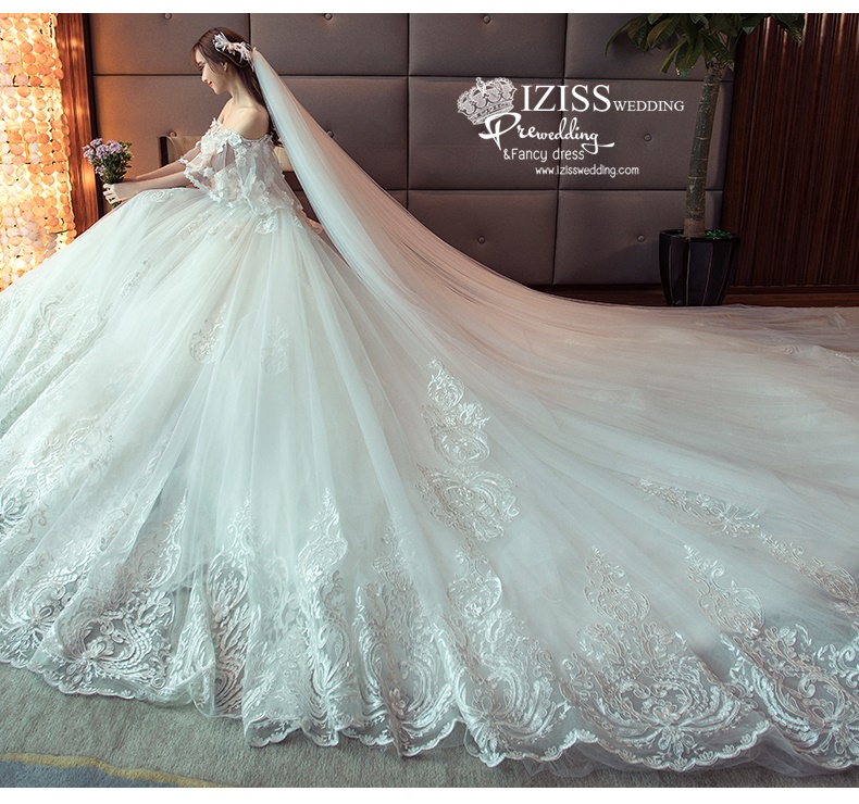 BR337 **พรีออเดอร์**ชุดแต่งงาน&ชุดเจ้าสาวแบบยาวอลังการ สีขาวเกรดพรีเมี่ยม หรูหราน่ารัก สวยโดดเด่นไม่ซ้ำใคร