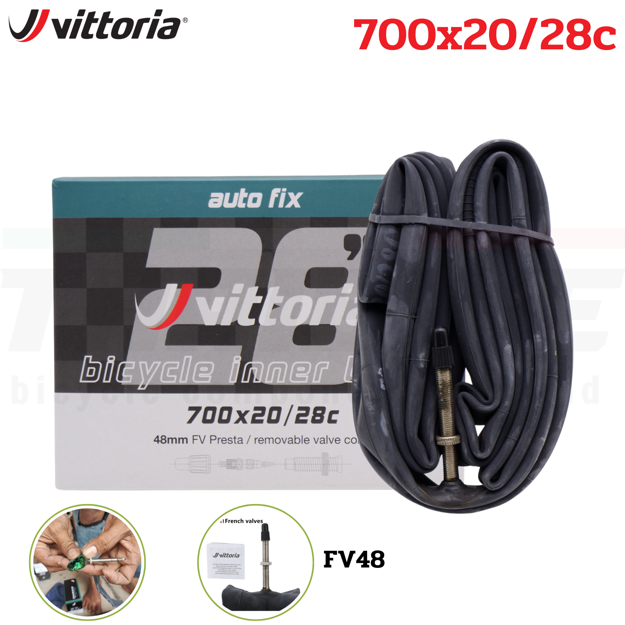 ยางในจักรยานกันรั่ว เสือหมอบ เสือภูเขาVittoria Auto Fix 700x23/28 700x28/42 27.5X1.95/2.5 29x1.95/2.5 Presta Tube FV48