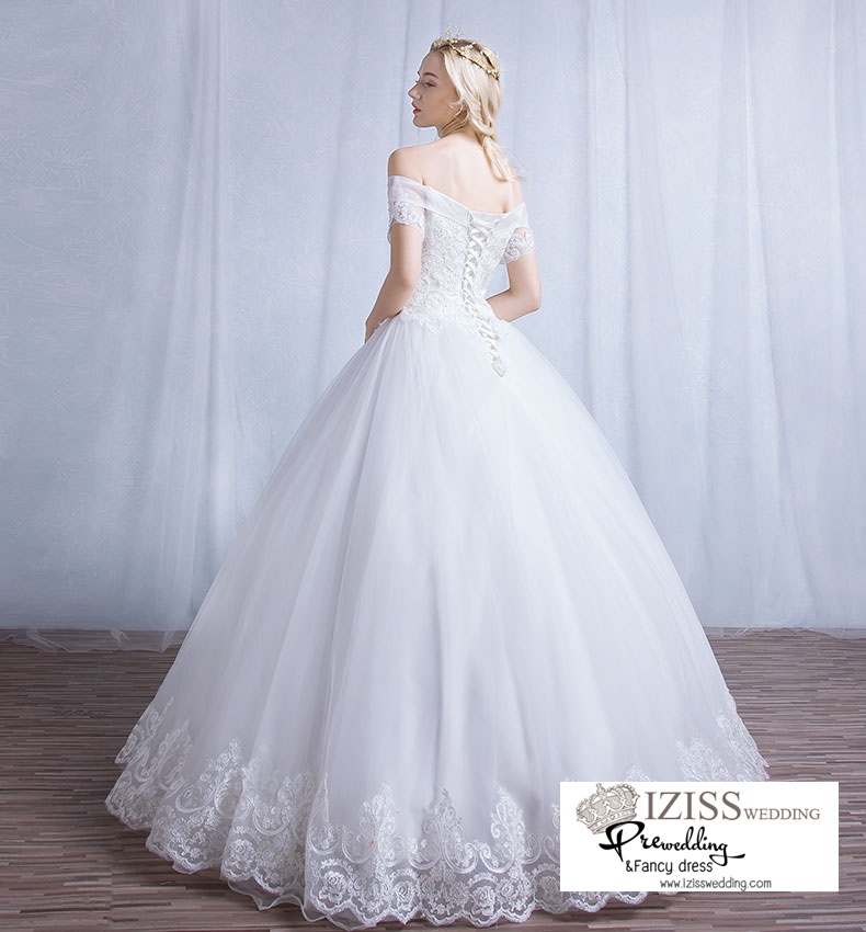 ฺBR110 **พรีออเดอร์**ชุดแต่งงาน&ชุดเจ้าสาวแบบยาวสีขาวเกรดพรีเมี่ยม เปิดไหล่ มีแขน หรูหราน่ารัก สวยโดดเด่นไม่ซ้ำใคร