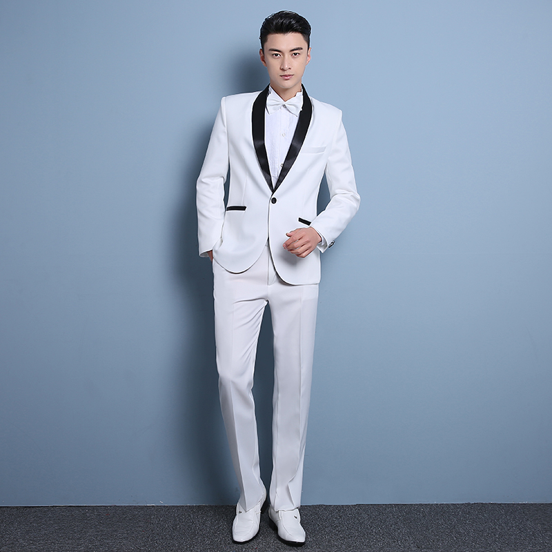 ST129- **พรีออเดอร์**สูทผู้ชายสีขาวสลับดำ สูทสีดำสลับขาว แขนยาว พร้อมกางเกง ชุดสูทเจ้าบ่าว สูทแฟนซี ถ่ายพรีเวดดิ้ง & ชุดแต่งงานแฟนซี (Fancy wedding dress) สูทผู้ชายสีขาวและสีดำ