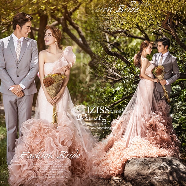 PW478- **พร้อมส่ง**ชุดแต่งงานแฟนซี ชุดเดรสสีส้ม ชุดถ่ายพรีเวดดิ้ง (prewedding dress) & ชุดแต่งงานแฟนซี (Fancy wedding dress) "ธีมสีส้ม เทา"