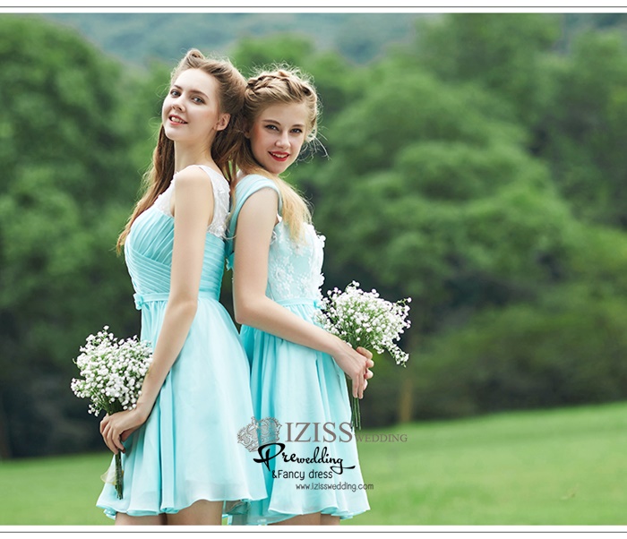 ฺBM0116 - พรีออเดอร์ ชุดเพื่อนเจ้าสาวราตรีสั้นสีเขียวมินท์ น่ารักมากๆค่ะ