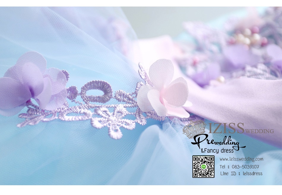 DS018 - **พร้อมส่งทั้งกระโปรงสั้น/ยาว**ชุดราตรี เดรสสั้นออกงาน (short dresses) ชุดไปงานแต่งงานสวยๆ "ธีมสีฟ้า-ม่วง"