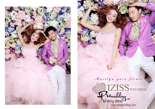 PW195 - Pre order ชุดคู่ถ่ายพรีเวดดิ้ง (prewedding dress) & ชุดแต่งงานแฟนซี (Fancy wedding dress)ชายหญิง "ธีมสีชมพู-ม่วง"