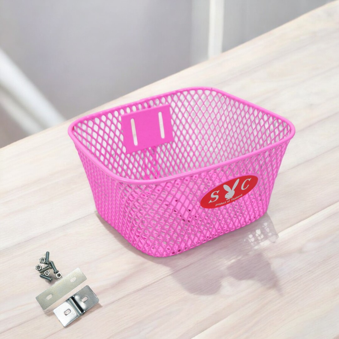ตะกร้าหน้าจักรยานเด็กSYCของแท้สีสดใสแข็งแรงติดตั้งง่ายเหมาะสำหรับจักรยาน12‑16นิ้ว