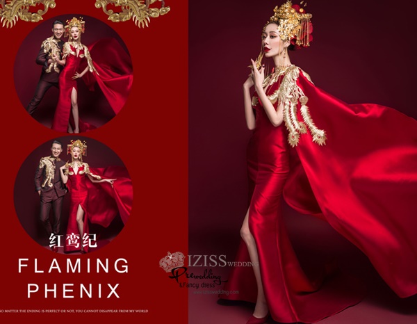PW596 - **พรีออเดอร์ค่ะ** ชุดราตรีสีแดง ชุดกี่เพ้าประยุกต์สีแดง ชุดคู่ถ่ายพรีเวดดิ้ง (prewedding dress) & ชุดแต่งงานแฟนซี (Fancy wedding dress)ชายหญิง "ธีมสีแดงสด แดงเลือดหมู"