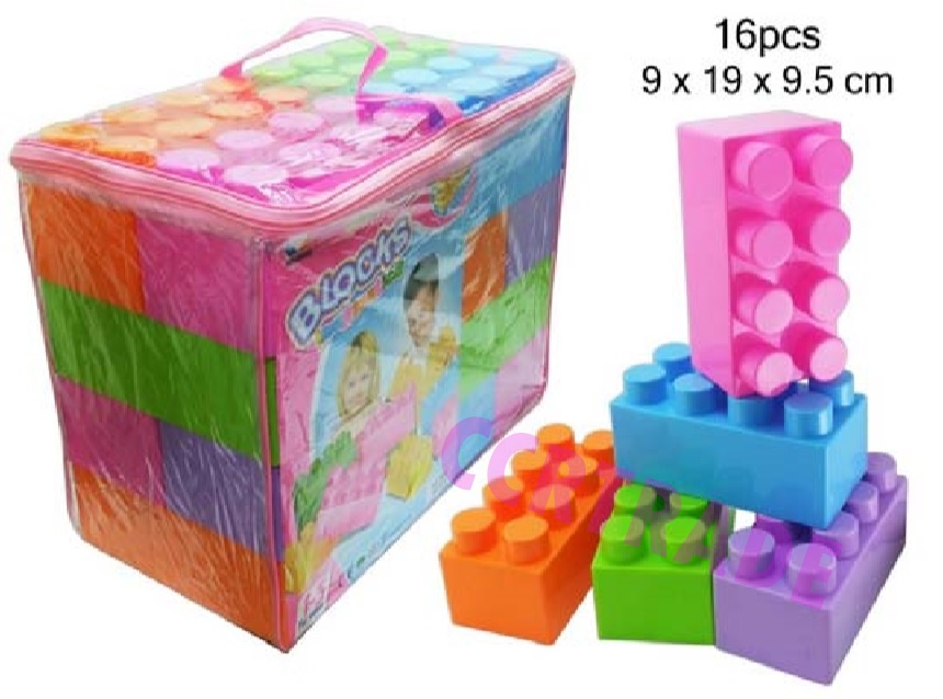บล็อคตัวต่อจัมโบ้หวาน 16 ชิ้น+กระเป๋าหิ้ว 38 ซม.(1x2)
