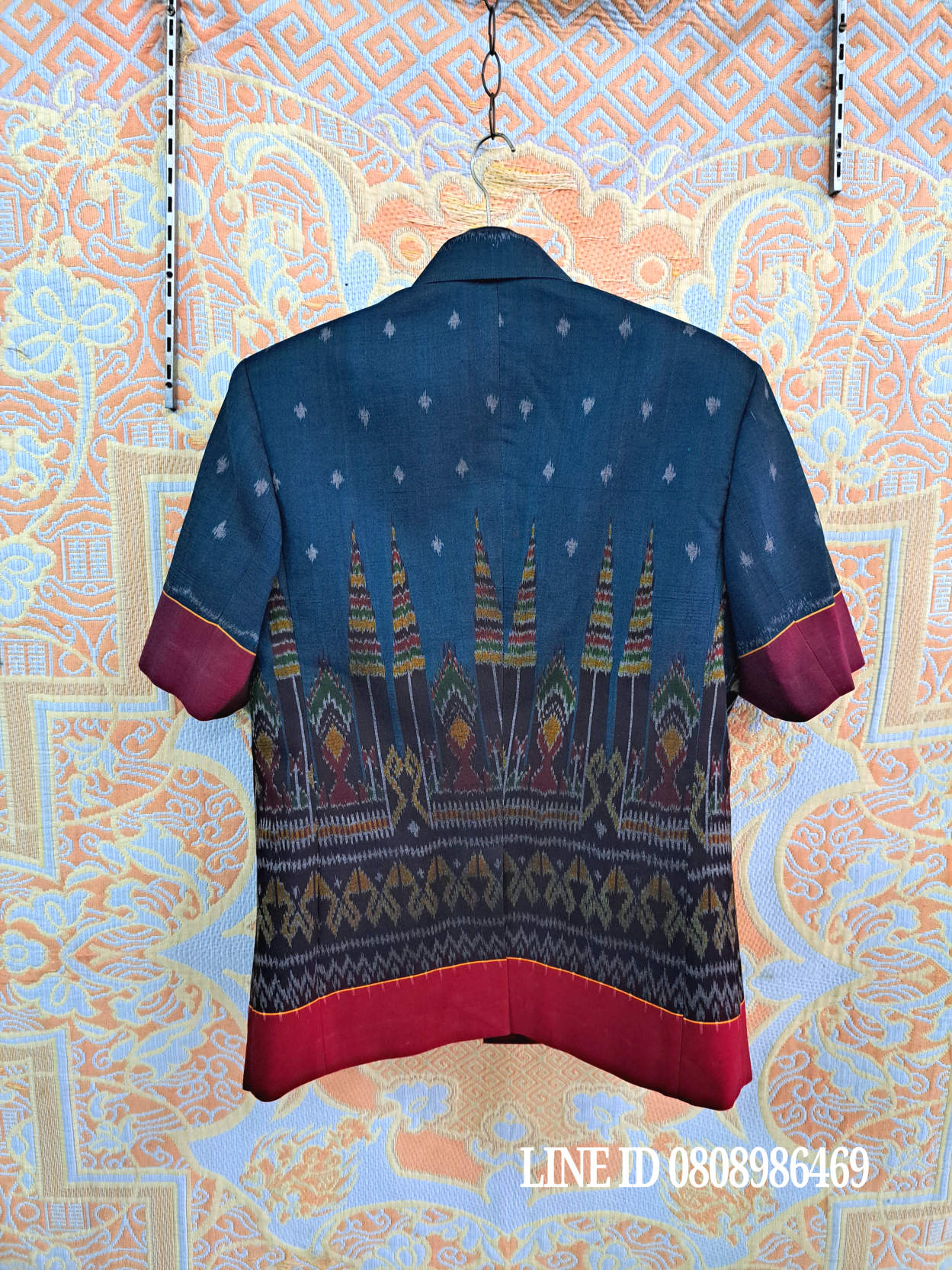 เสื้อสูทชายฝ้ายแท้มัดหมี่ตีนแดงทอมือ เสื้อสูทชายฝ้ายแท้ สูทผ้าไทยชาย ซาฟารีผ้าไทยชาย สูทผ้าฝ้ายมัดหมี่ตีนแดง