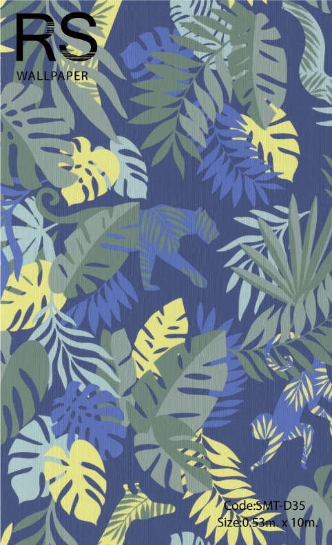 วอลเปเปอร์ลายใบไม้มีสัตว์อยู่ด้วย (Tropical style) SMT-D35