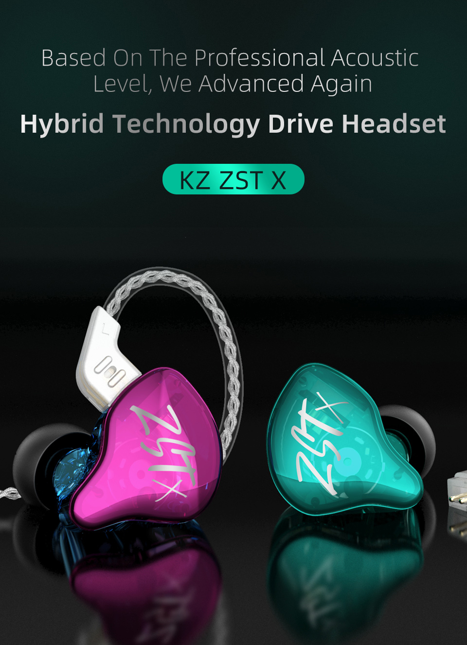 ขาย KZ ZST X หูฟัง 2 ไดร์เวอร์ 1DD+1BA สายชุบเงินถัก100แกน
