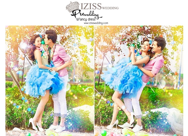 PW111 - **พรีออเดอร์ค่ะ** ชุดคู่ถ่ายพรีเวดดิ้ง (prewedding dress) & ชุดแต่งงานแฟนซี (Fancy wedding dress)ชายหญิง "ธีมสีฟ้า-ชมพู"