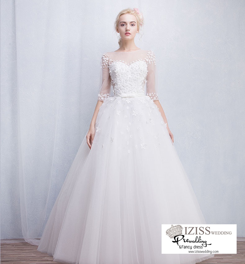 ฺBR102 **พรีออเดอร์**ชุดแต่งงาน&ชุดเจ้าสาวแบบยาวสีขาวเกรดพรีเมี่ยม ซีทรูช่วงแขนและหลัง หรูหราน่ารัก สวยโดดเด่นไม่ซ้ำใคร