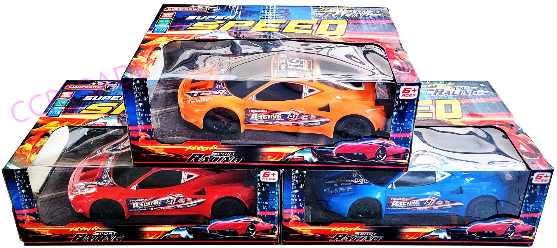 รถแข่งแรลลี่สีสดบังคับ+รีโมทไร้สาย มีไฟหน้ากล่อง 17x28.5 ซม.(1x3)