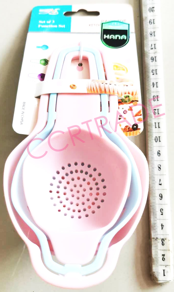 ช้อนกรองพาสเทล 3 ชิ้นแผง 19.5 ซม.