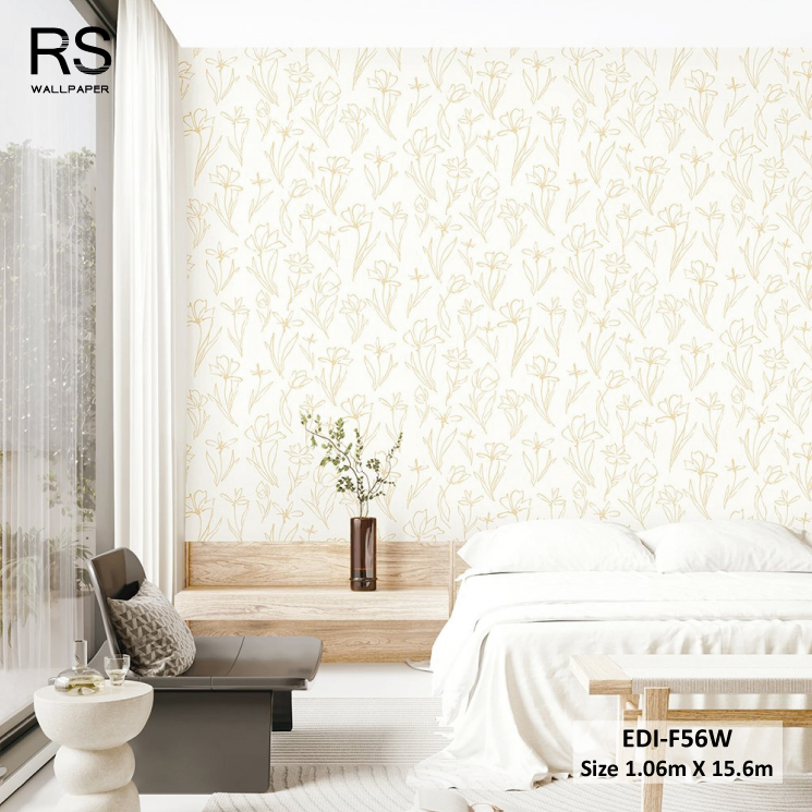 วอลเปเปอร์ ลายดอกไม้สีทองพื้นครีม EDI-F56W