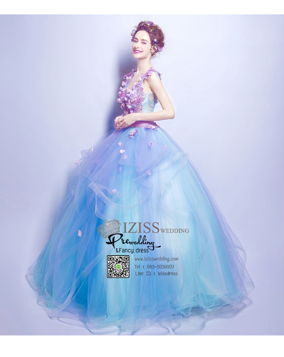 DL004 - **พร้อมส่งกระโปรงสั้น พรีออเดอร์กระโปรงยาวค่ะ* ชุดราตรี เดรสยาวออกงาน (Evening dresses) ชุดไปงานแต่งงานสวยๆ "ธีมสีฟ้าม่วง"