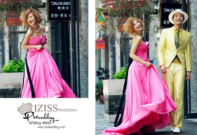 PW192 - Pre order ชุดคู่ถ่ายพรีเวดดิ้ง (prewedding dress) & ชุดแต่งงานแฟนซี (Fancy wedding dress)ชายหญิง "ธีมสีชมพู-เหลือง"